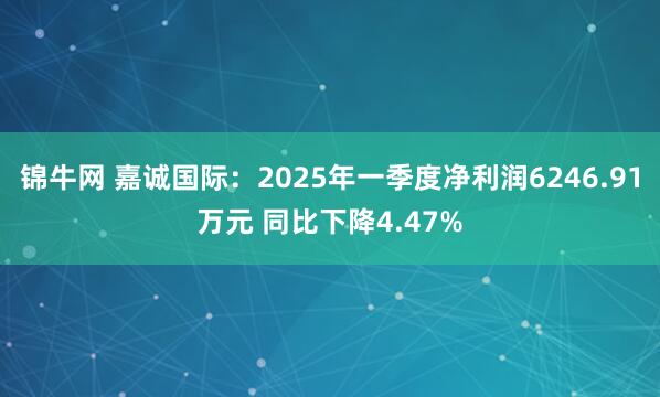 锦牛网 嘉诚国际：2025年一季度净利润6246.91万元 同比下降4.47%