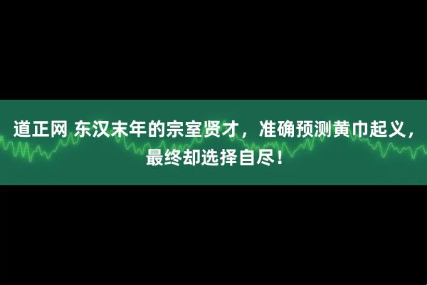 道正网 东汉末年的宗室贤才，准确预测黄巾起义，最终却选择自尽！