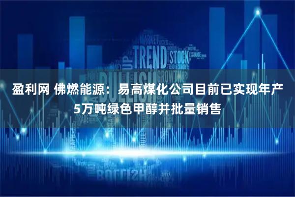 盈利网 佛燃能源：易高煤化公司目前已实现年产5万吨绿色甲醇并批量销售